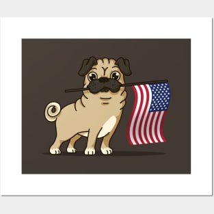 Pug American Flag T-Shirt 4th July Patriotic USA Pug Shirt Posters and Art